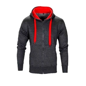Herren Slim Fit Kapuzenjacke in Melange-Grau mit kontrastierendem rotem Futter und Kordelzug