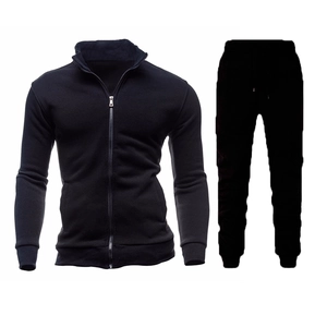 Schwarzer Sportanzug für Herren mit Stehkragen-Jacke und passender Jogginghose