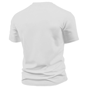 Close-up of the breathable white waffle texture fabric on a men's Henley t-shirt