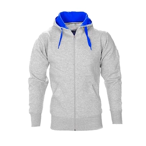 Schmal geschnittener Herren-Kapuzenpullover in Hellgrau mit kontrastierender blauer Innenseite