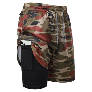 Detail der Herren Camouflage Laufshorts mit integrierter Handytasche und Mesh-Gewebe