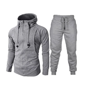 Survêtement de sport gris clair pour homme avec sweat à capuche zippé et pantalon jogger