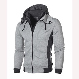 Herren-Freizeitkapuzenjacke mit grauem Color-Blocking und doppeltem Reißverschluss-Detail