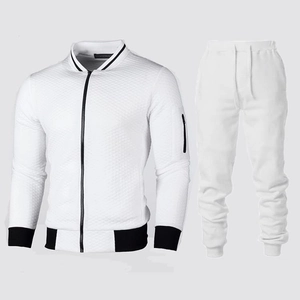 Men's Stand Collar Zipper Tracksuit Outfit Quilted Rhombus Texture Sporty Casual Jacket And Pants Fashion Sportswear