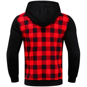 Sweat à capuche décontracté pour hommes avec dos à carreaux rouge et noir et manches noires