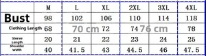 Detailed size chart for men's 3D print t-shirt showing M to 4XL dimensions