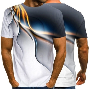 Men's 3D digital printed T-shirt with flame ripple graphics and front-back view