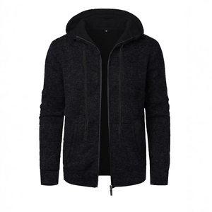 Chaqueta negra de punto con capucha y cremallera para hombre ideal para deporte y fitness
