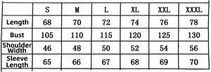Detailed size chart for men's color-block knit cardigan showing length and bust dimensions