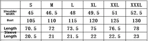 Men's casual polo shirt size guide showing shoulder, chest, length, and sleeve measurements