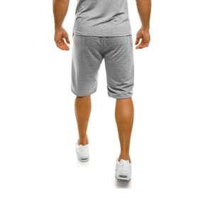 Rückansicht von grauen Herren-Sportshorts mit elastischem Bund und schmaler Passform