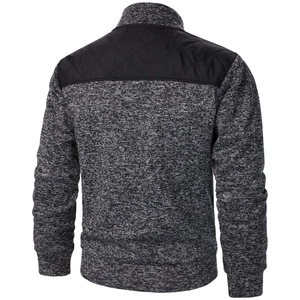 Men's outdoor knit jacket back view with black diamond quilted yoke and ribbed cuffs