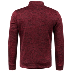 Rear view of burgundy heathered sweatshirt showing ribbed cuffs and hem details