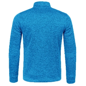 Back view of men's thermal fleece knit sweater in bright blue heathered texture
