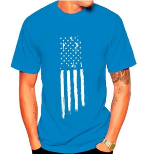 T-shirt bleu pour hommes à col rond avec motif drapeau blanc vintage et style décontracté