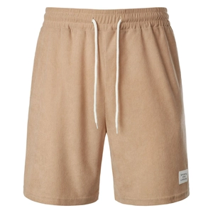 Men Summer Corduroy Casual Shorts Minimalist Solid Color Drawstring Sporty Shorts With Sports And Leisure Letter Patch