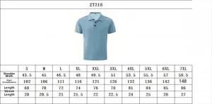 Detailed size chart for men's mesh polo shirt showing dimensions from size S up to 7XL