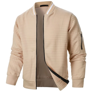 Veste bomber matelassée beige pour homme avec col montant et motif gaufré