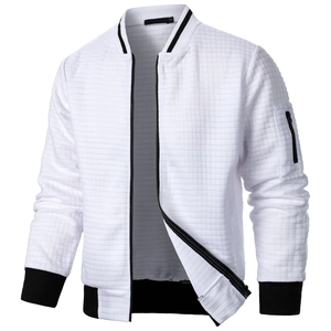 Sweat-shirt cardigan zippé pour homme avec col montant et texture gaufrée blanche