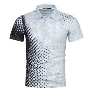 Detail of 3D geometric mesh pattern and gradient polka dots on white men's polo shirt