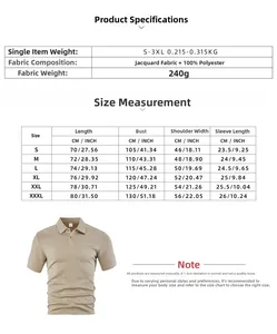 Detailed size chart for men's short sleeve polo shirt with CM and INCH measurements