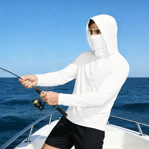 Outdoor sun protection jacket with integrated face mask and hood for fishing activities