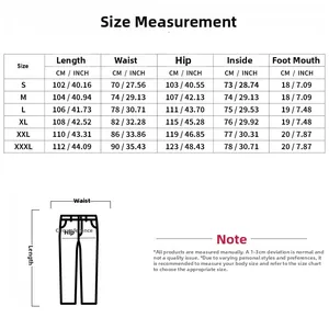 Guide des tailles détaillé pour joggers décontractés hommes avec mesures de taille et longueur