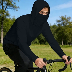 Outdoor sun protection jacket for men with integrated face mask for cycling and fishing