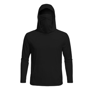 Men's black ice silk UV sun protection jacket with hood, face mask and kangaroo pocket