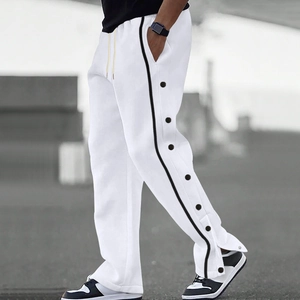 Pantalon de jogging blanc pour homme avec bandes noires latérales et boutons-pression