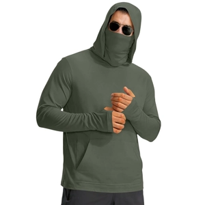 Army green sun protection jacket with integrated face mask and convenient thumb holes