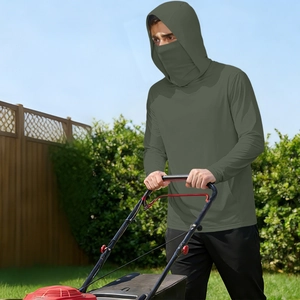 Men's ice silk sun protection jacket with hood and face mask for outdoor gardening