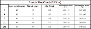 Λεπτομερής πίνακας μεγεθών EU για ανδρικά σορτς γυμναστικής mesh με μετρήσεις μέσης
