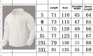 Size chart for men's jacquard knit zip sweater with detailed S to 3XL measurements