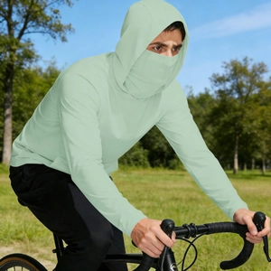 Men's ice silk sun protection jacket in mint green for outdoor cycling and fishing