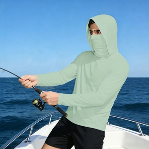 Men's ice silk sun protection jacket with hood and face mask for outdoor fishing