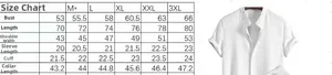 Tableau des tailles pour chemise homme en velours côtelé avec mesures détaillées du S au 3XL