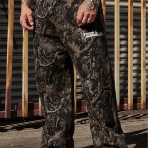 Pantaloni Sportivi Mimetici da Uomo Larghi in Poliestere Joggers a Gamba Dritta Traspiranti con Stampa Albero Streetwear Palestra