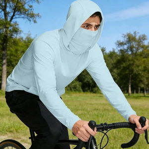 Men's ice silk sun protection jacket with integrated face mask for outdoor cycling