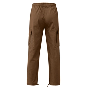 Vue arrière du pantalon cargo marron avec taille élastique et grandes poches latérales