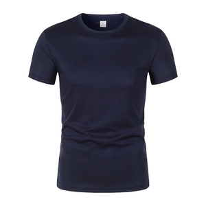 Men's navy blue breathable mesh t-shirt with a slim fit and round neck for summer wear