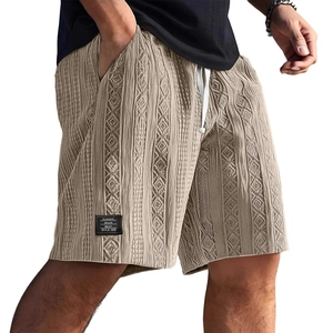Pantaloncini casual kaki da uomo con trama a treccia e coulisse in vita elasticizzata