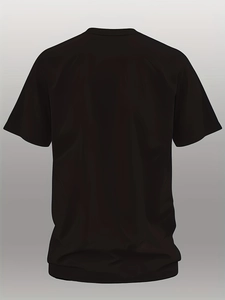 Rear view of a plain black crew neck t-shirt featuring comfortable cotton fabric texture