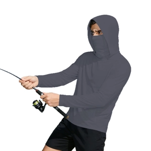 Men's lightweight ice silk sun protection jacket with hood and face mask in dark grey