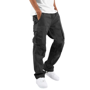 Détails du pantalon cargo noir pour homme avec taille élastique à cordon et poches cargo