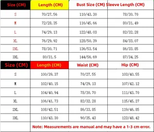 Size chart showing S to 3XL measurements in cm and inches for men's winter tracksuit