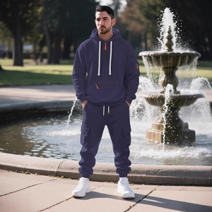 Men's Winter Fleece Lined Casual Hoodie And Cargo Pants Set Half Zip Hooded Sweatshirt Jogger Tracksuit