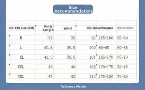 Detailed size chart for men's quick-dry sports shorts showing M to 3XL measurements