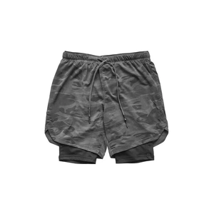 Men's double-layer breathable quick-dry sports shorts with grey camo mesh outer layer