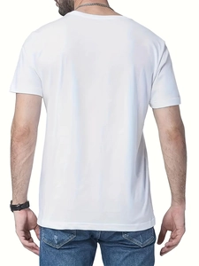 Rear view of men's casual white cotton T-shirt with classic round neck and relaxed fit